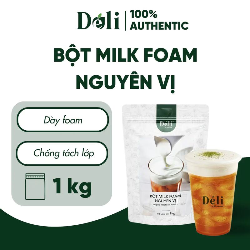 Bột milk foam Déli - 1kg - vị kem sữa, dày foam, chống tách lớp