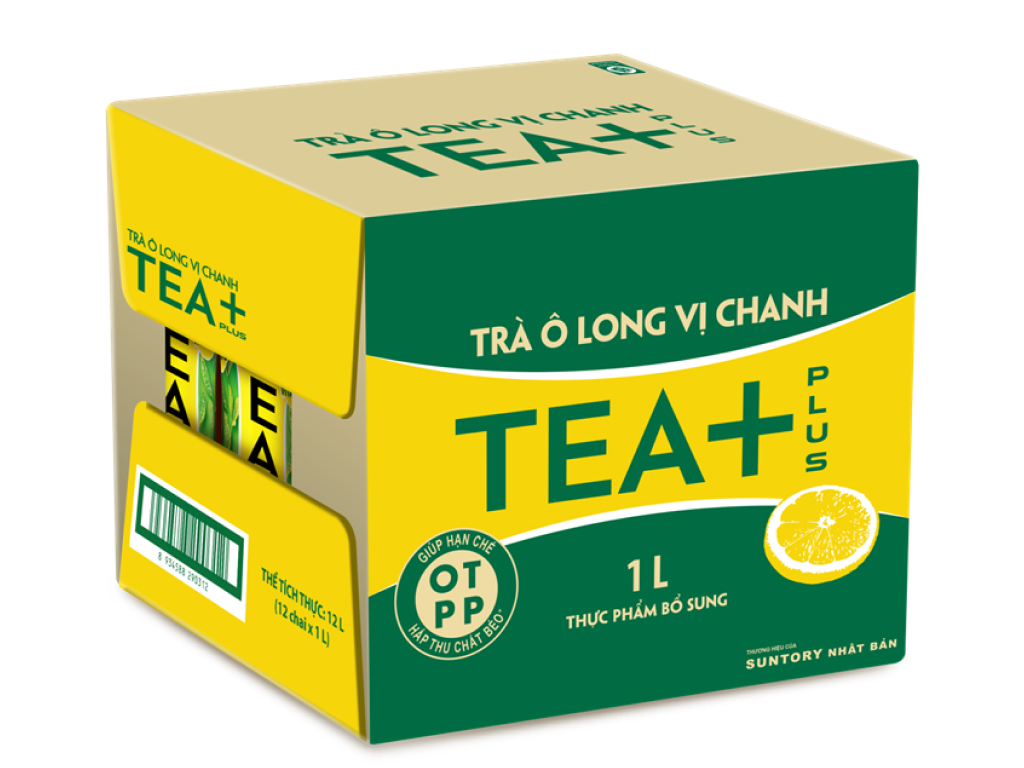Thùng 12 chai trà ô long Tea Plus vị chanh 1 lít