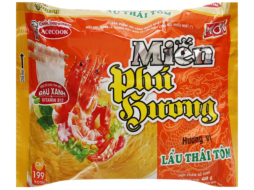 Miến Phú Hương vị lẩu Thái tôm, thùng 24 gói, 60g (THÙNG) 2