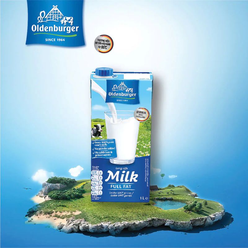 Sữa tươi tiệt trùng nguyên kem hiệu Oldenburger, 3.5% béo, 12x1L (Hộp)