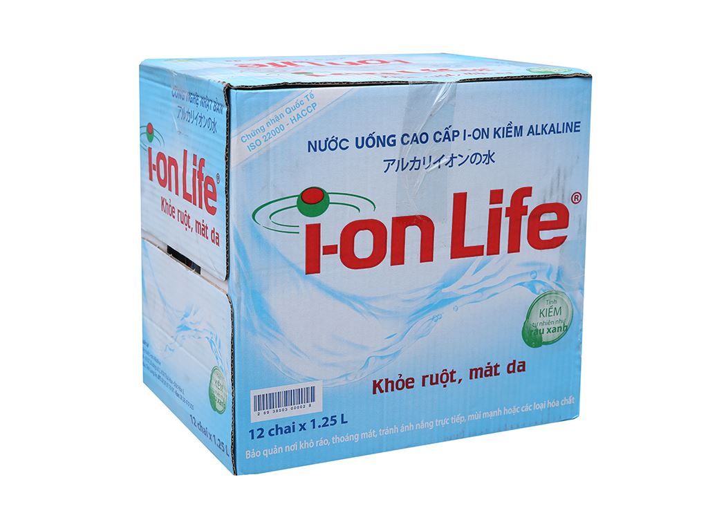 Thùng 12 chai nước uống i-on kiềm Akaline I-on Life 1.25 lít