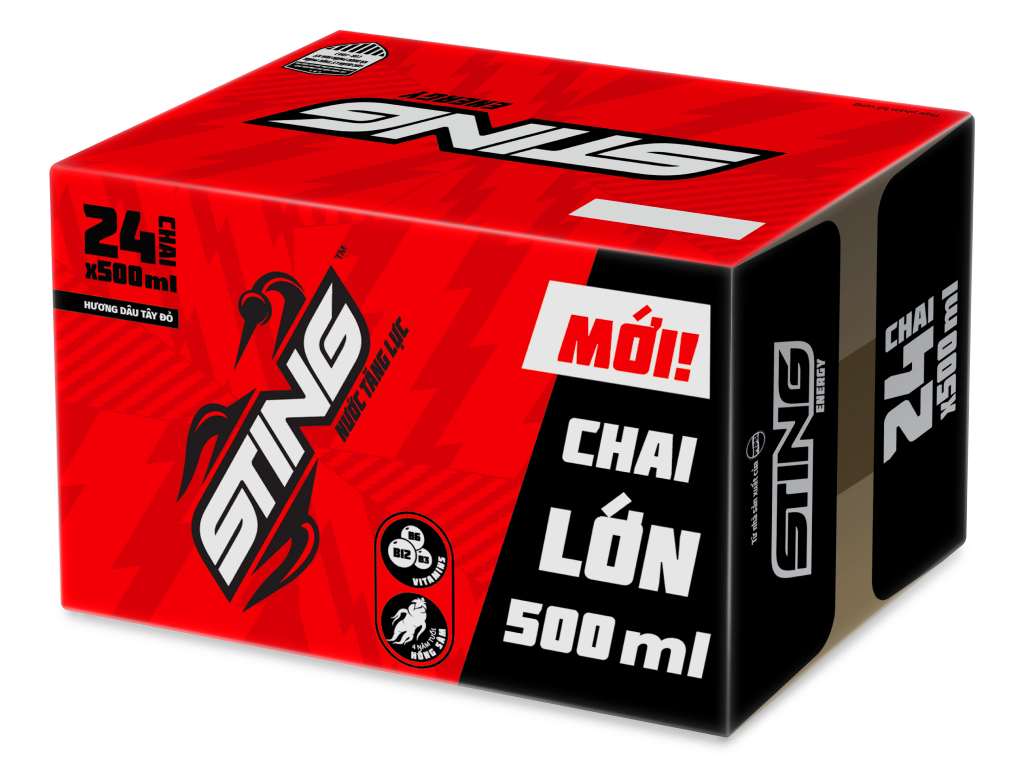 Thùng 24 chai nước tăng lực Sting hương dâu 500ml