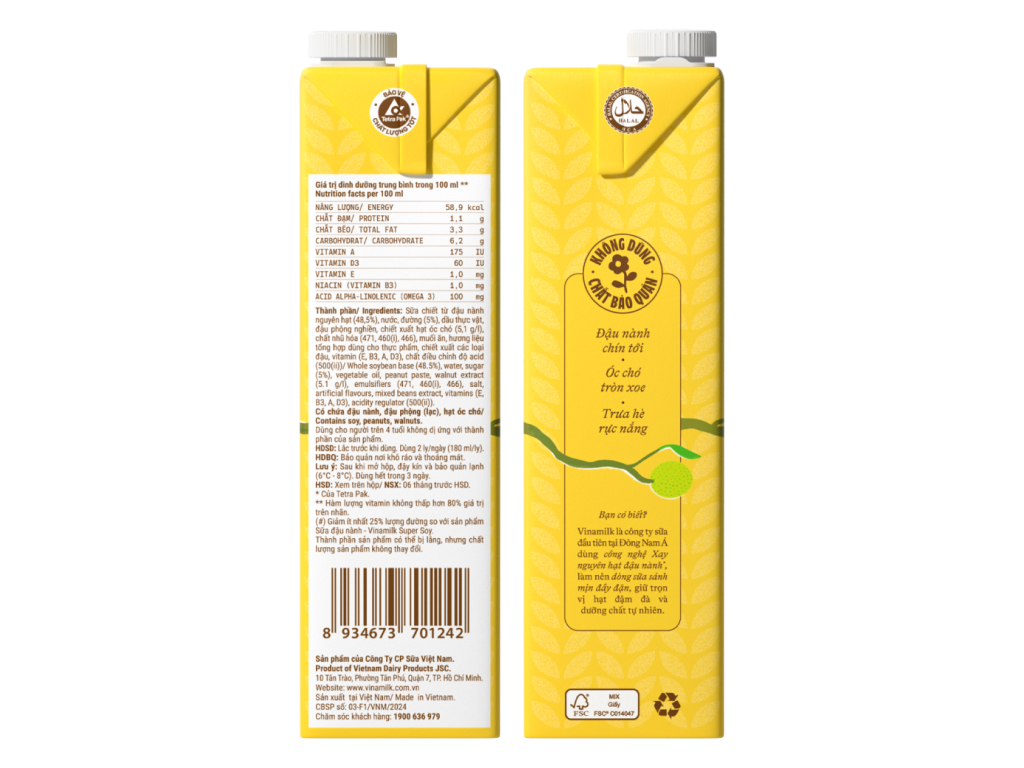 Sữa đậu nành hạt óc chó ít đường Vinamilk hộp 1 lít 2