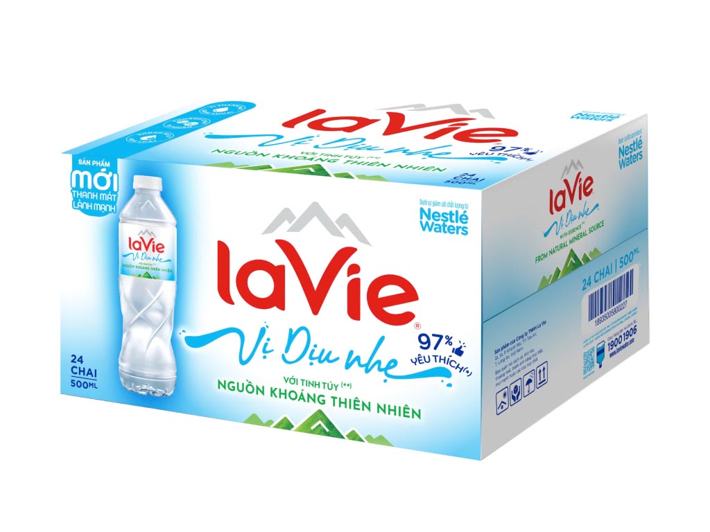 Thùng 24 chai nước khoáng La Vie 500ml vị dịu nhẹ