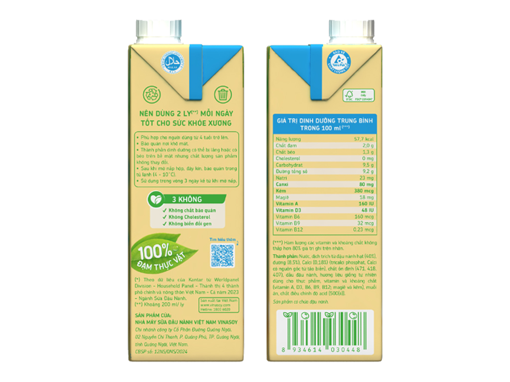 Sữa đậu nành Fami canxi, hộp 1 lít 3