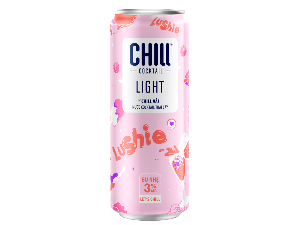 Thùng 24 lon nước trái cây lên men Chill Rose Lychee Vodka vị vải hoa hồng 320ml 2