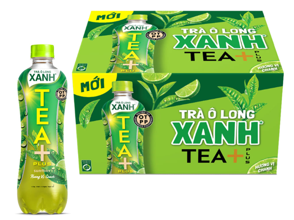 Thùng 12 chai trà ô long xanh hương chanh Tea Plus 1 lít