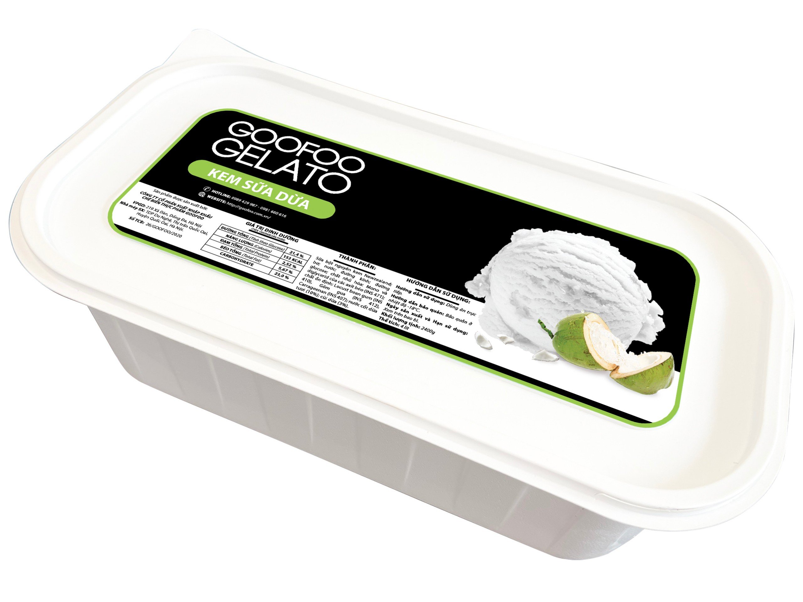Kem Sữa Dừa Goofoo Gelato 4000ml