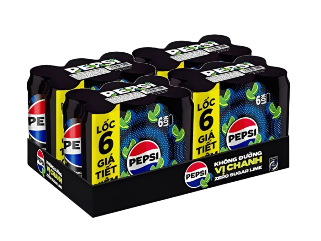 Thùng 24 lon nước ngọt Pepsi không calo vị chanh 320ml
