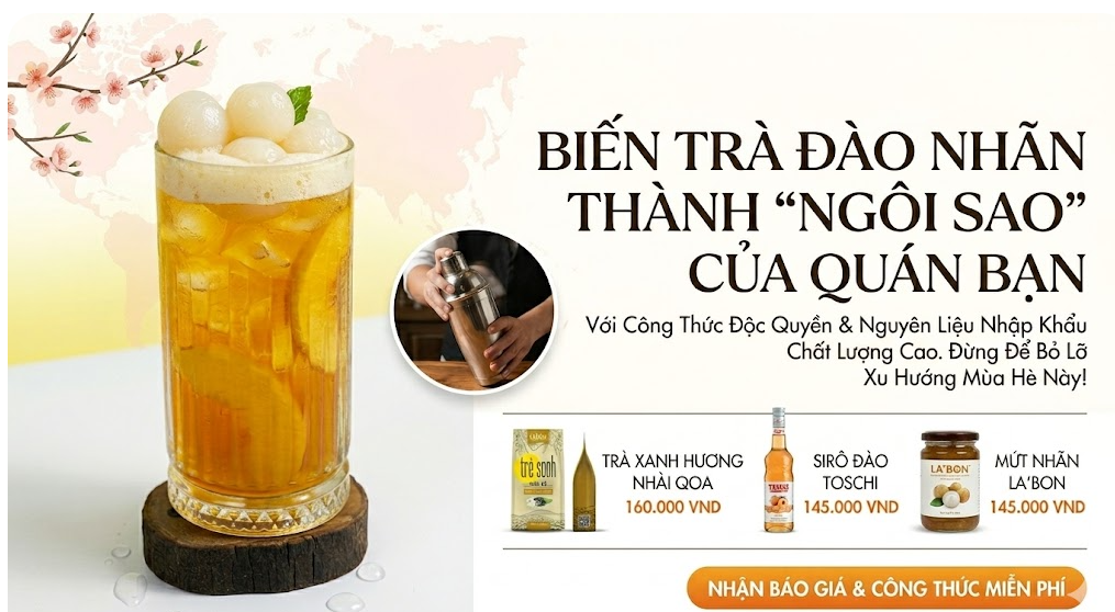 Công thức Trà Đào Nhãn thanh mát, dễ bán cho quán muốn bắt trend menu mùa hè