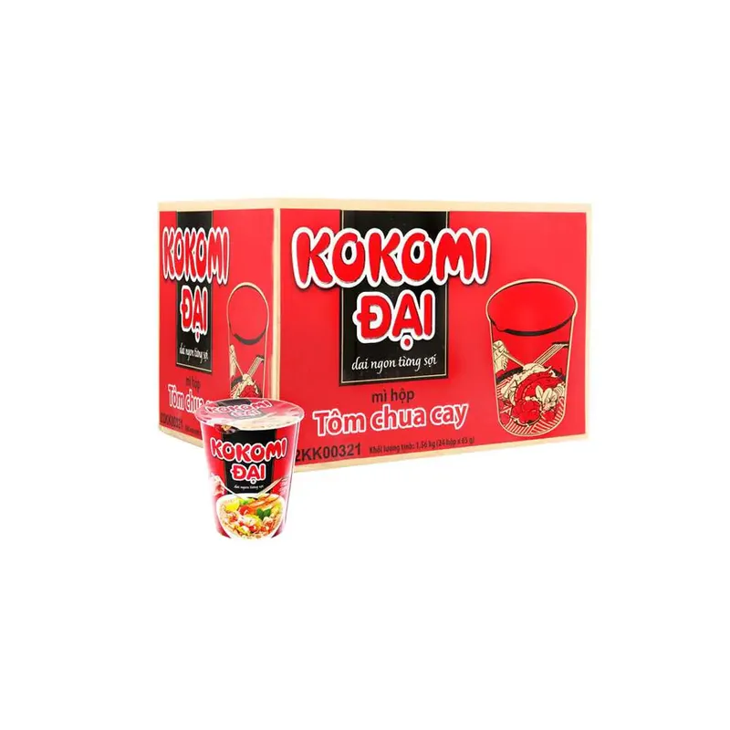 Mì ly Kokomi đại tôm chua cay, thùng 24 ly, 65g (THÙNG)