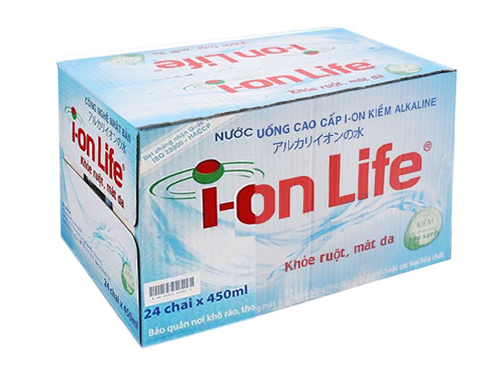 Thùng 24 chai nước uống i-on kiềm Akaline I-on Life 450ml