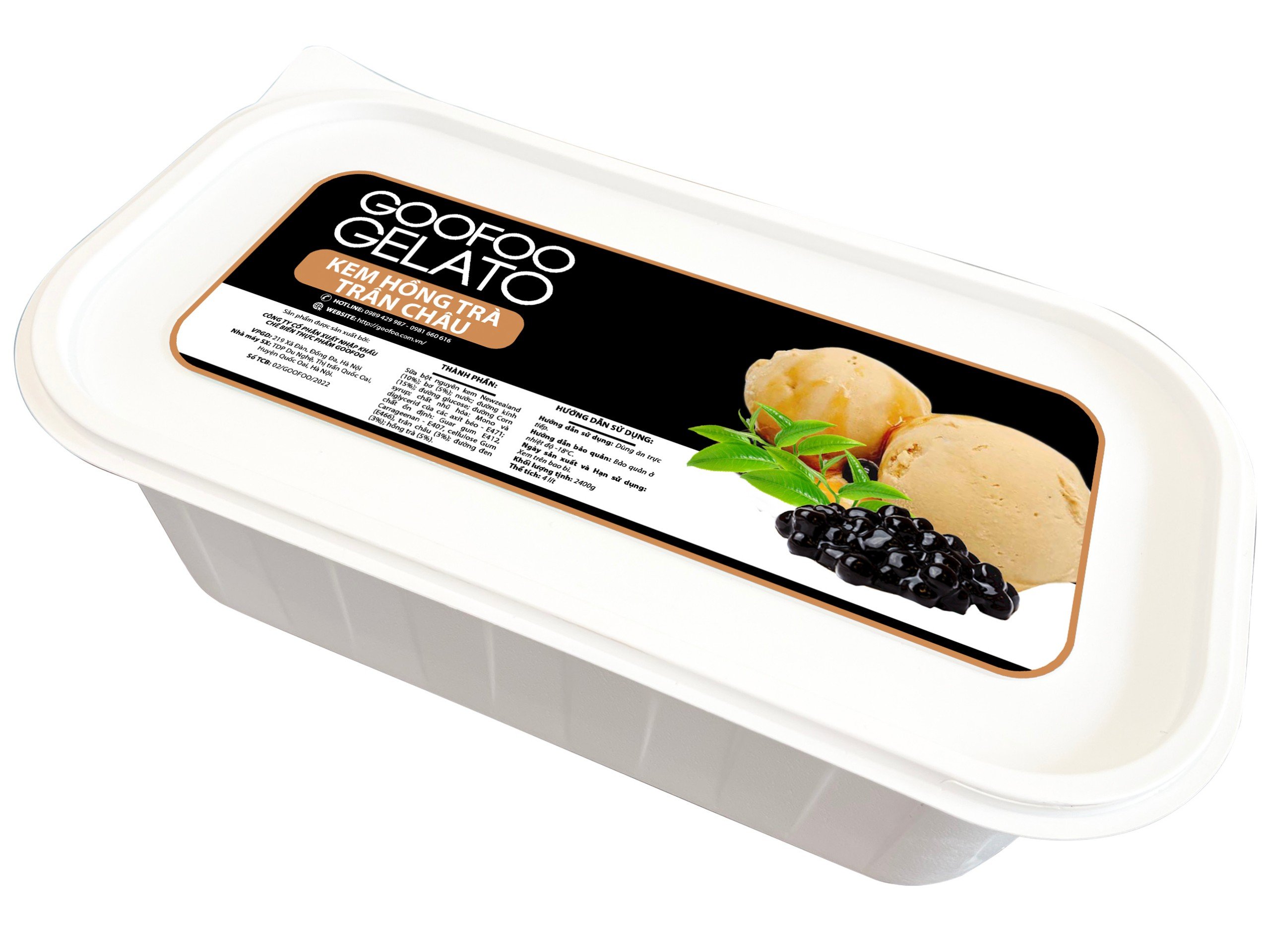 Kem Hồng Trà Trân Châu Goofoo Gelato 4000ml