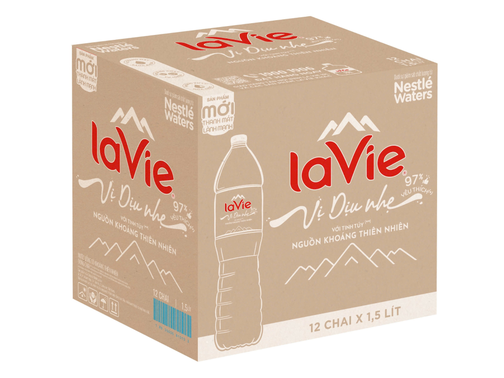 Thùng 12 chai nước khoáng La Vie vị dịu nhẹ 1.5 lít