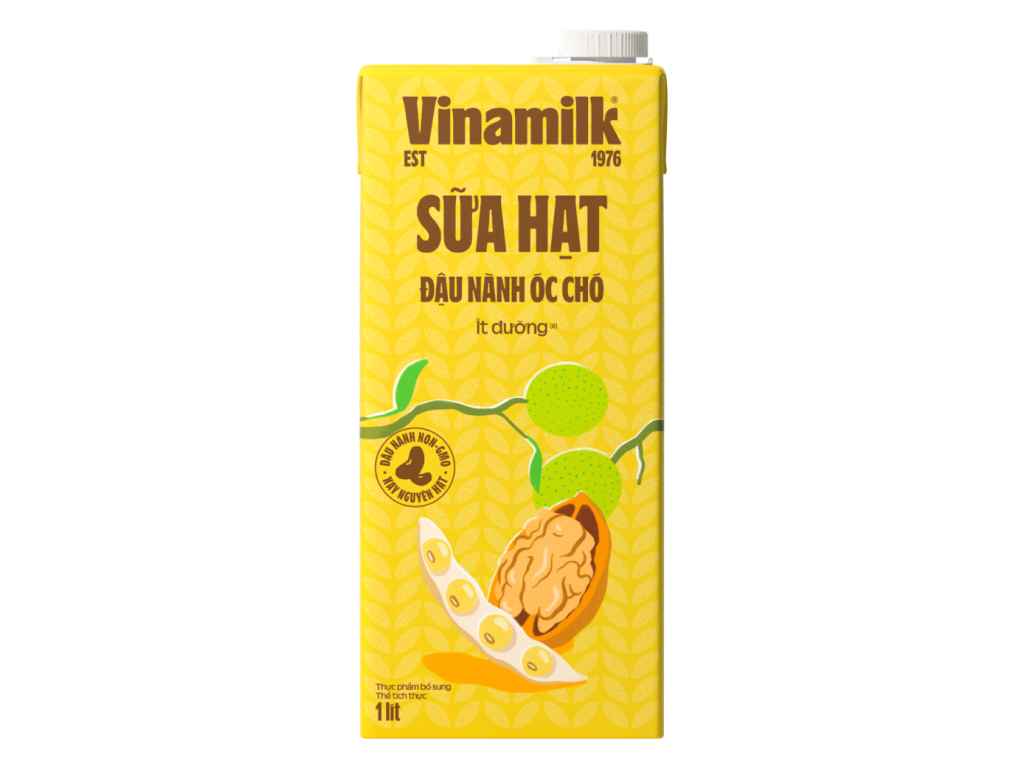 Sữa đậu nành hạt óc chó ít đường Vinamilk hộp 1 lít