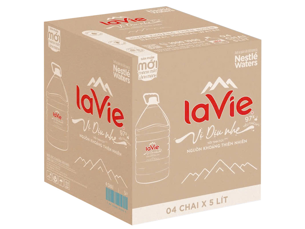 Thùng 4 bình nước khoáng La Vie 5 lít vị dịu nhẹ